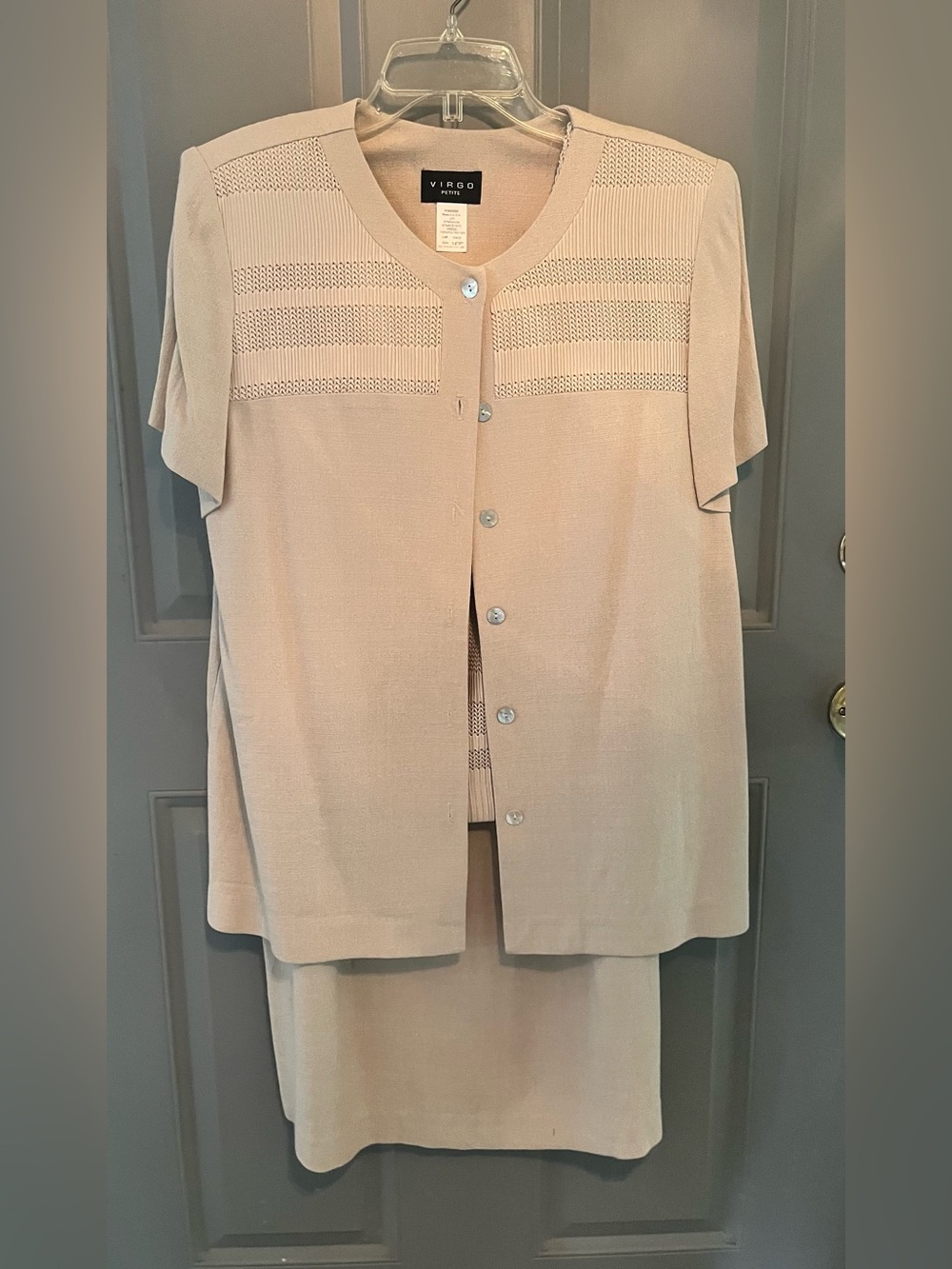 Virgo Light Beige Knit Button-Up Jacket and Dress Set